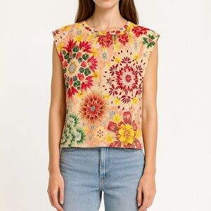 Momonì Floral Printed Sleeveless Tee in Multicolor